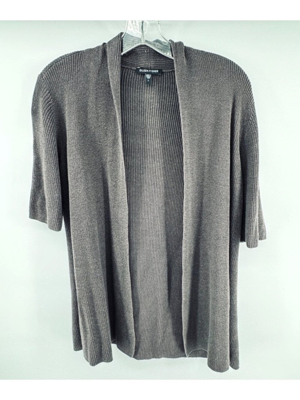 Eileen Fisher Womens Medium Cotton Silk Cardigan Cobblestone Brown